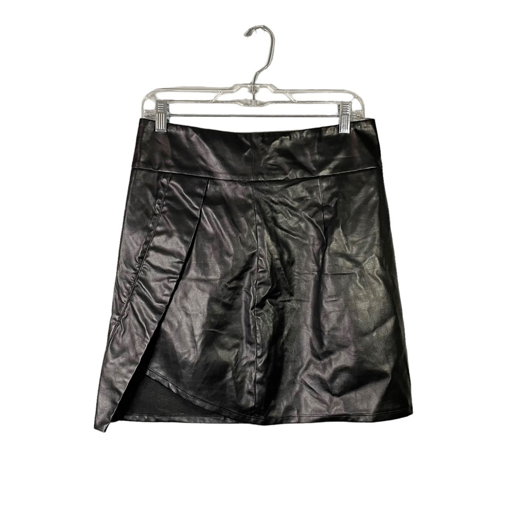 Shein Black Faux Leather Lagenlook Faux Wrap Layered Mini Skirt Size Large